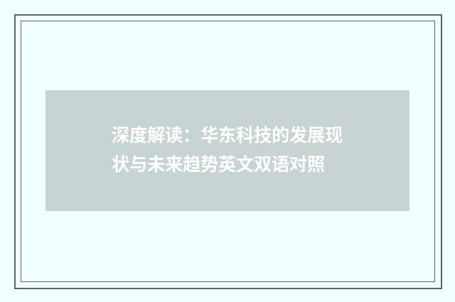 深度解读：华东科技的发展现状与未来趋势英文双语对照