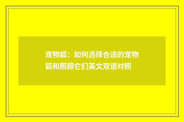宠物狐：如何选择合适的宠物狐和照顾它们英文双语对照