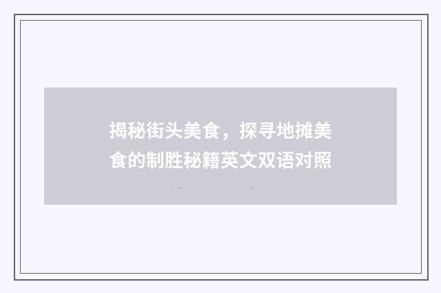 揭秘街头美食,探寻地摊美食的制胜秘籍英文双语对照