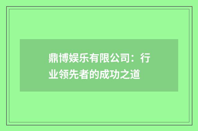 鼎博娱乐有限公司:行业领先者的成功之道
