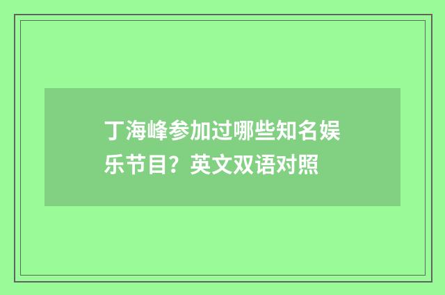 丁海峰参加过哪些知名娱乐节目?英文双语对照