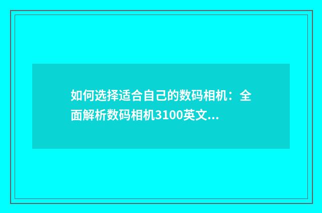 如何选择适合自己的数码相机:全面解析数码相机3100英文双语对照