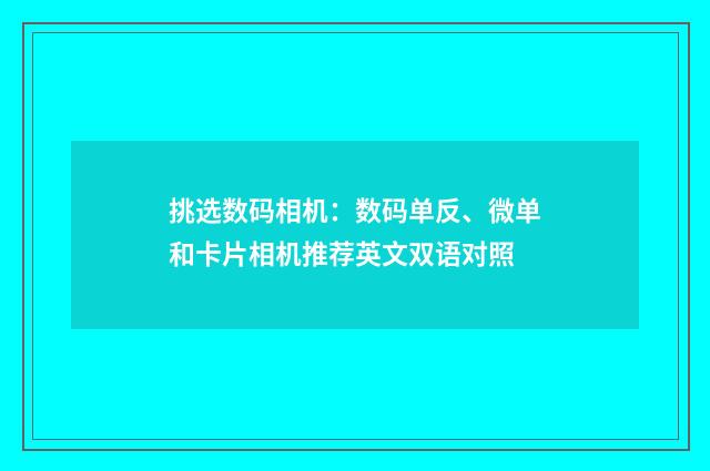 挑选数码相机:数码单反、微单和卡片相机推荐英文双语对照