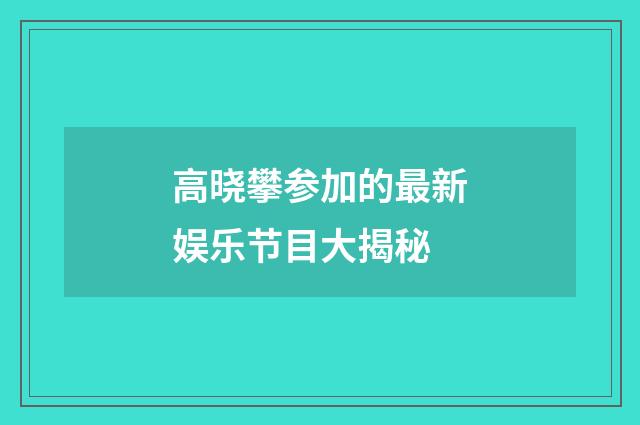 高晓攀参加的最新娱乐节目大揭秘