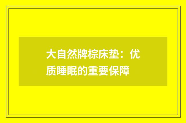 大自然牌棕床垫：优质睡眠的重要保障