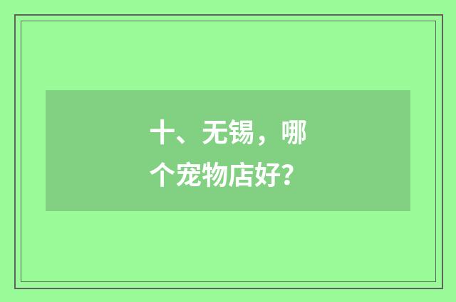 十、无锡,哪个宠物店好?