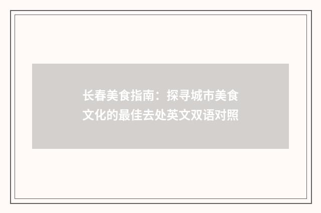 长春美食指南：探寻城市美食文化的最佳去处英文双语对照