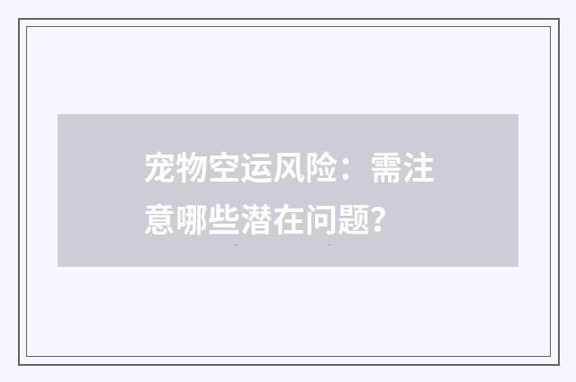 宠物空运风险：需注意哪些潜在问题？
