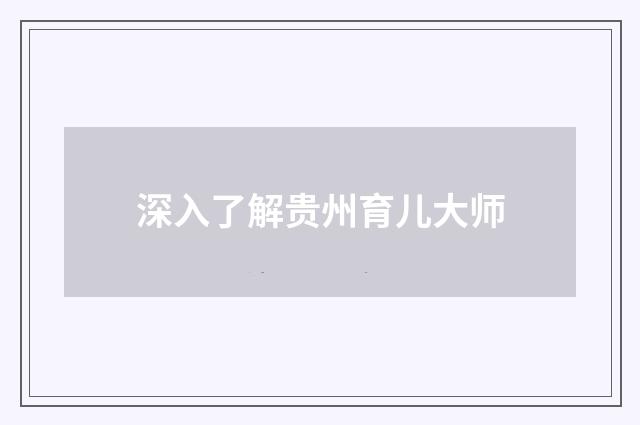 深入了解贵州育儿大师