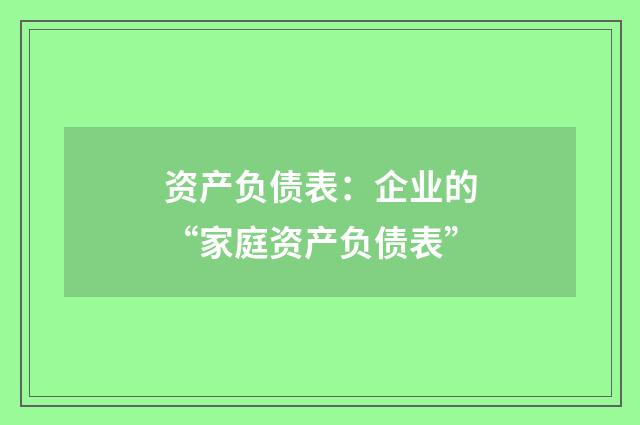 资产负债表:企业的“家庭资产负债表”