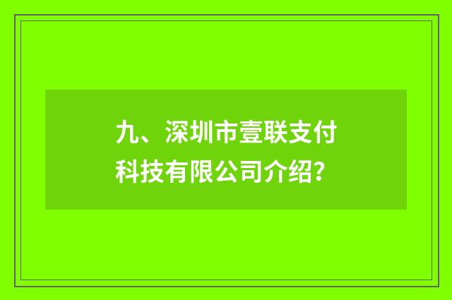 九、深圳市壹联支付科技有限公司介绍?