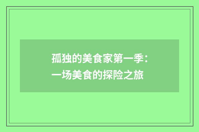 孤独的美食家第一季:一场美食的探险之旅