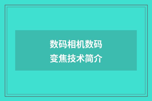 数码相机数码变焦技术简介