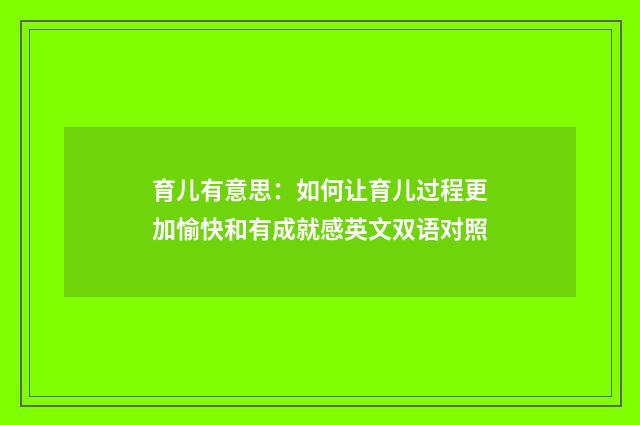 育儿有意思：如何让育儿过程更加愉快和有成就感英文双语对照