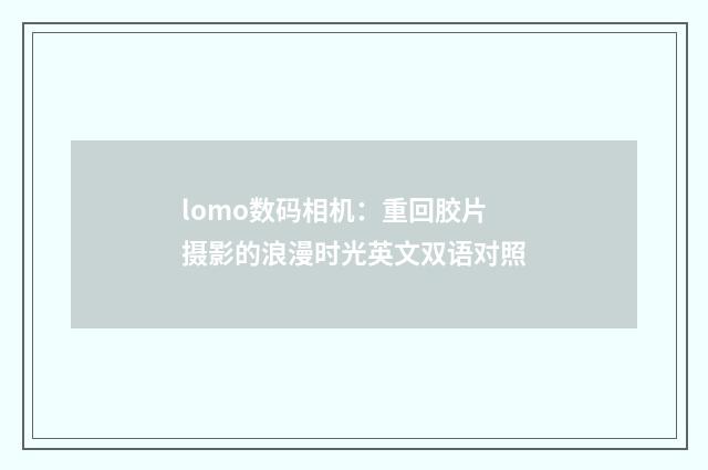 lomo数码相机：重回胶片摄影的浪漫时光英文双语对照