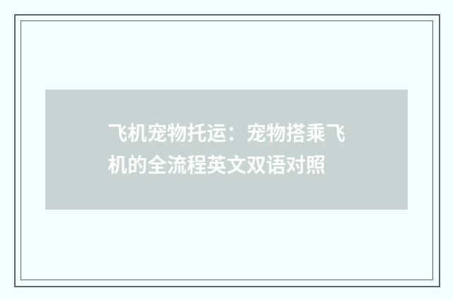 飞机宠物托运：宠物搭乘飞机的全流程英文双语对照