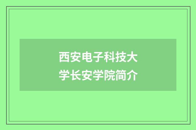 西安电子科技大学长安学院简介