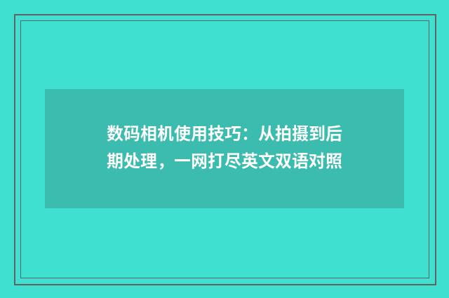 数码相机使用技巧:从拍摄到后期处理,一网打尽英文双语对照