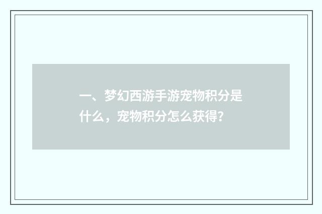 一、梦幻西游手游宠物积分是什么,宠物积分怎么获得?