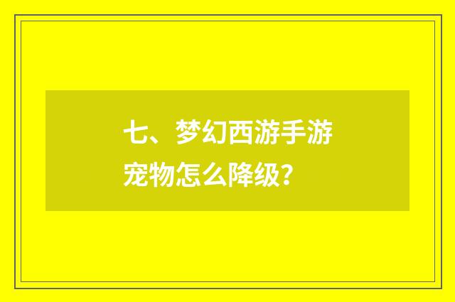七、梦幻西游手游宠物怎么降级？