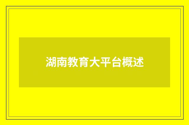 湖南教育大平台概述