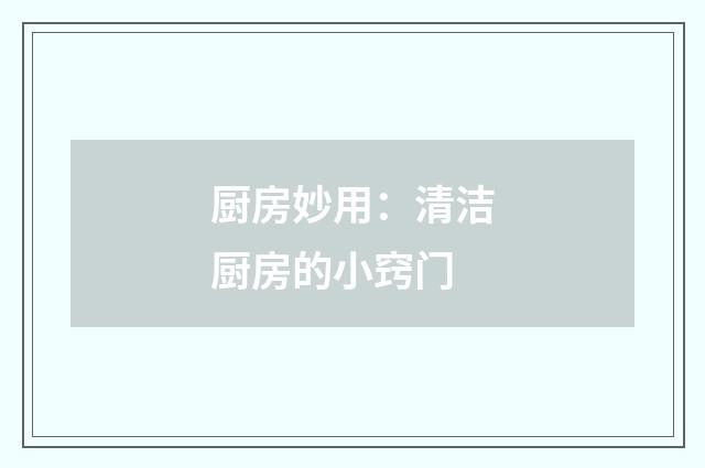 厨房妙用:清洁厨房的小窍门