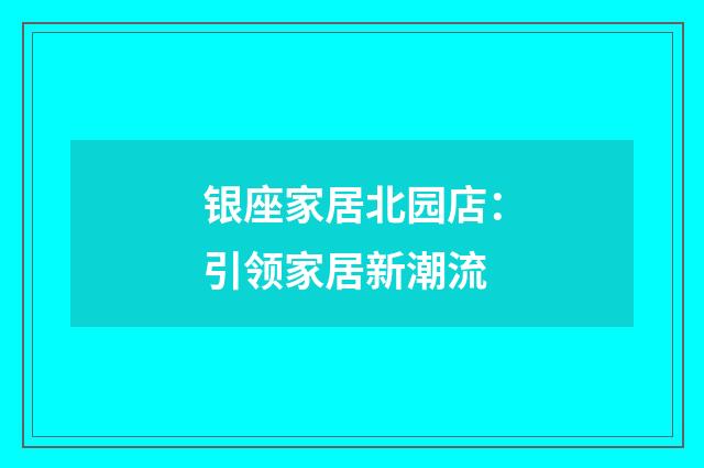 银座家居北园店:引领家居新潮流
