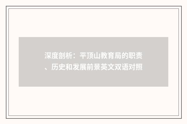 深度剖析:平顶山教育局的职责、历史和发展前景英文双语对照