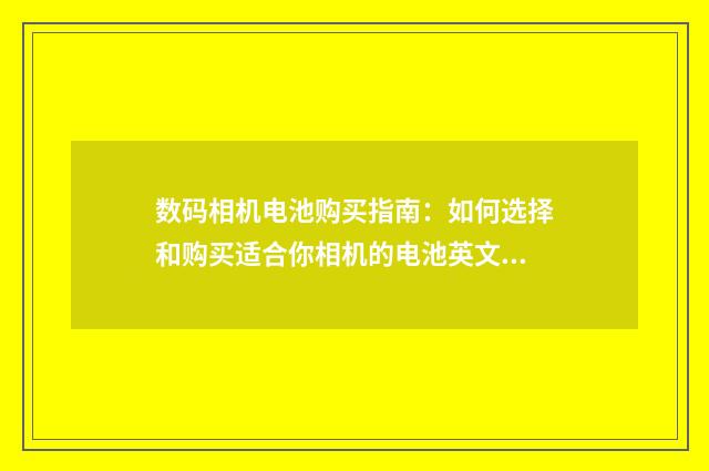 数码相机电池购买指南:如何选择和购买适合你相机的电池英文双语对照