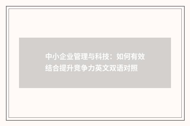 中小企业管理与科技:如何有效结合提升竞争力英文双语对照