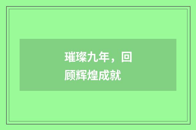 璀璨九年，回顾辉煌成就