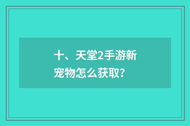 十、天堂2手游新宠物怎么获取？
