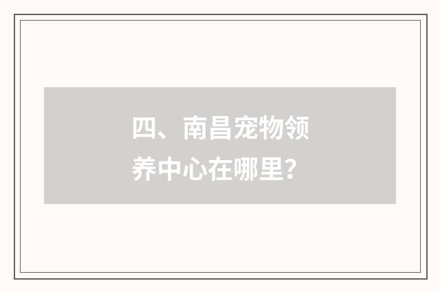 四、南昌宠物领养中心在哪里？