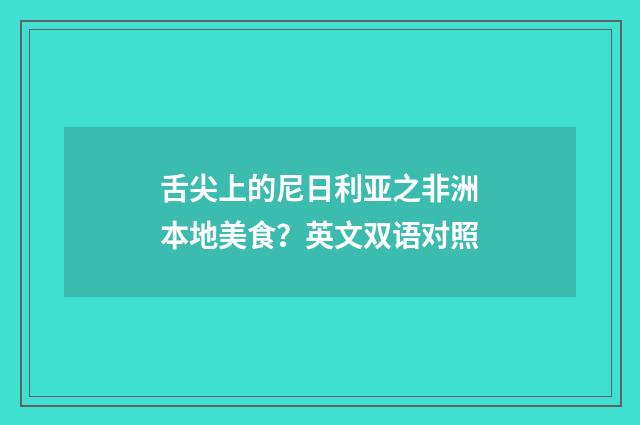 舌尖上的尼日利亚之非洲本地美食？英文双语对照