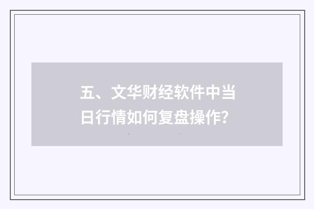 五、文华财经软件中当日行情如何复盘操作？