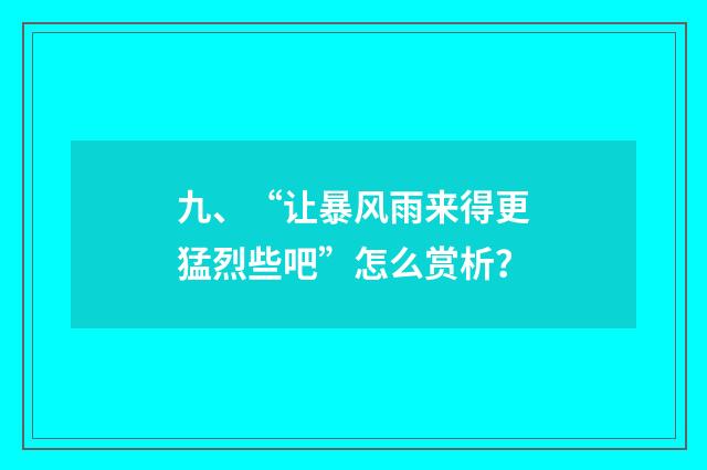 九、“让暴风雨来得更猛烈些吧”怎么赏析?