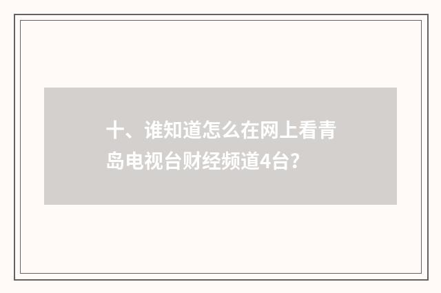 十、谁知道怎么在网上看青岛电视台财经频道4台?