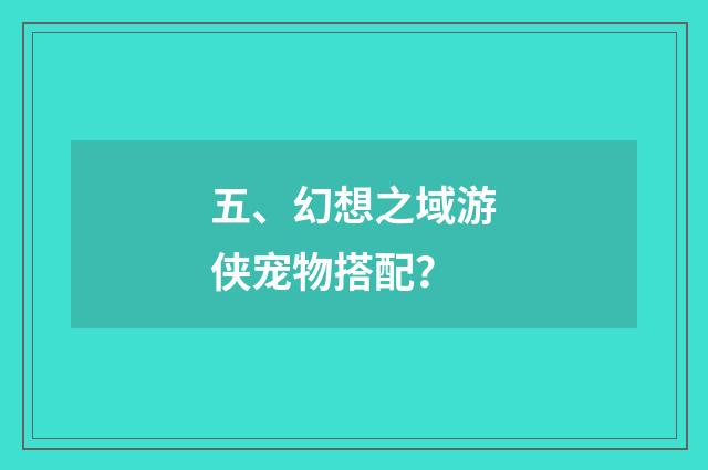 五、幻想之域游侠宠物搭配?
