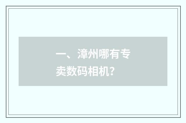 一、漳州哪有专卖数码相机？