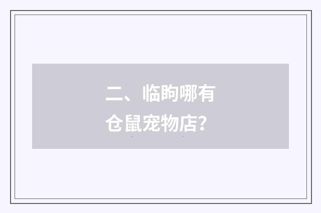 二、临眗哪有仓鼠宠物店？