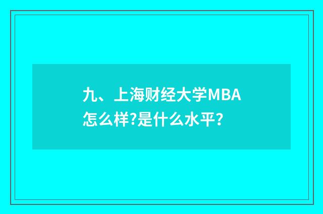 九、上海财经大学MBA怎么样?是什么水平?