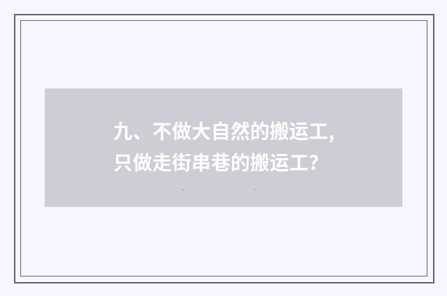 九、不做大自然的搬运工,只做走街串巷的搬运工？