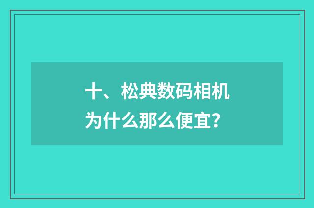 十、松典数码相机为什么那么便宜?