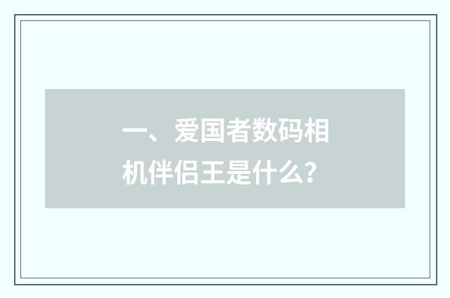 一、爱国者数码相机伴侣王是什么？