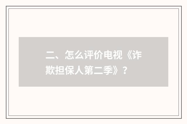 二、怎么评价电视《诈欺担保人第二季》？