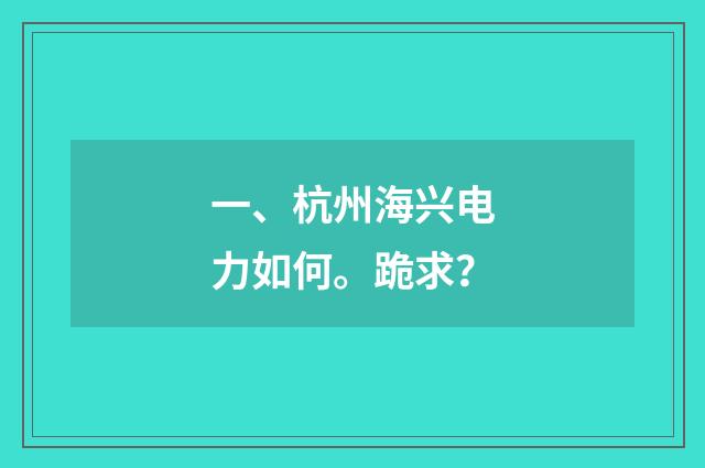 一、杭州海兴电力如何。跪求？