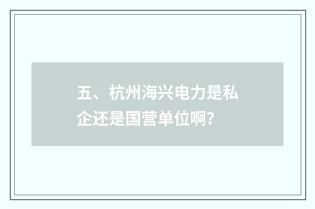 五、杭州海兴电力是私企还是国营单位啊？
