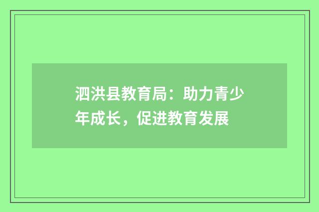 泗洪县教育局：助力青少年成长，促进教育发展