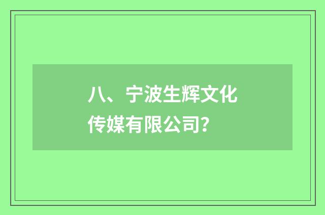 八、宁波生辉文化传媒有限公司？