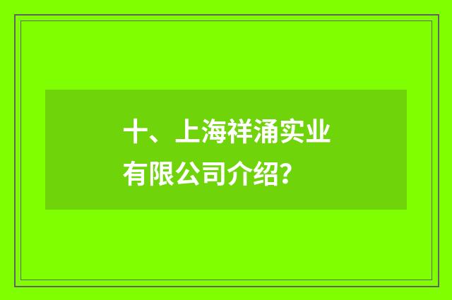 十、上海祥涌实业有限公司介绍?